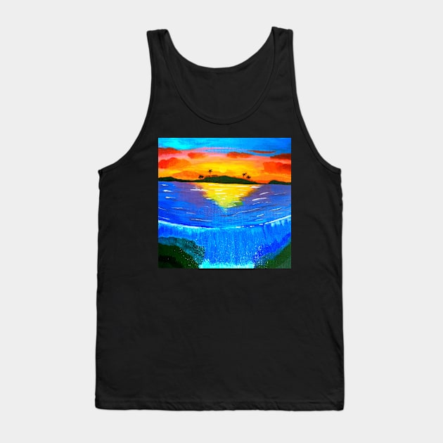 Sunset Tropical Island Paradise Landscape Tank Top by LukjanovArt